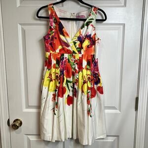 Eliza J Floral Print Fit & Flare Dress Size 4 Zip Up Lined Multi Colored Spring